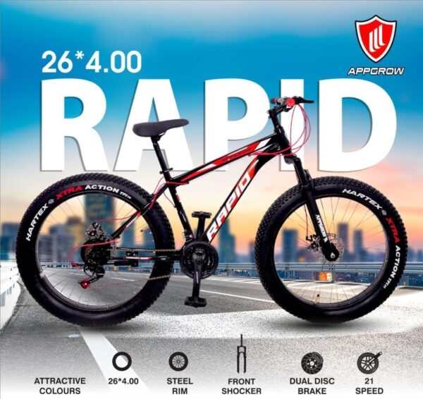 Appgrow Fat Bike 26''400  Sports Mountain Bicycle for Men and Women 21-Speed for Adventure with Lightweight 18 Inch Frame 26x4 inch Tires Bike - Lime